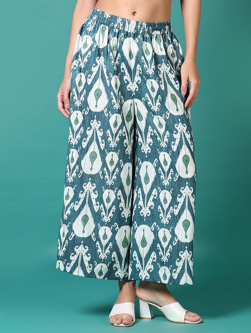 women blue ikat printed straight palazzo - 21700771 - Standard Image - 2