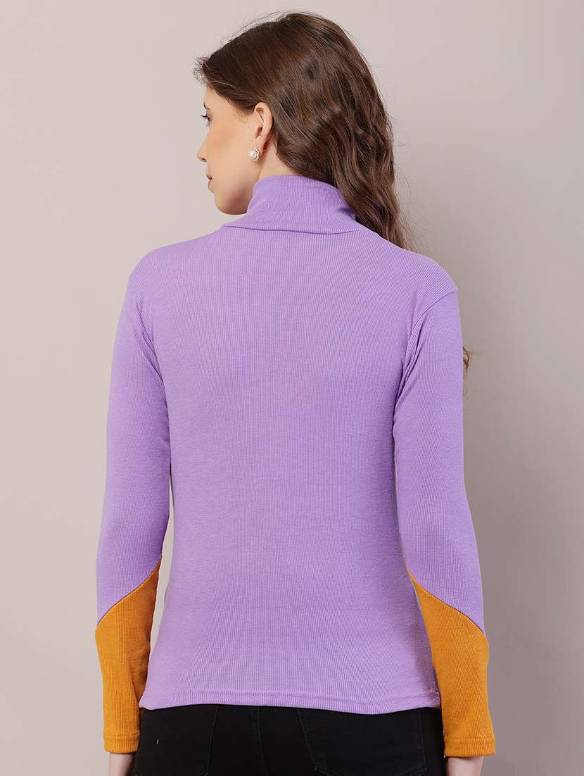 women color blocked mock neck straight top - 21700940 -  Standard Image - 2
