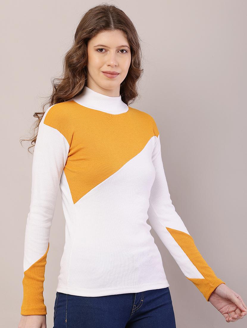 women color blocked mock neck straight top - 21700943 - Standard Image - 2
