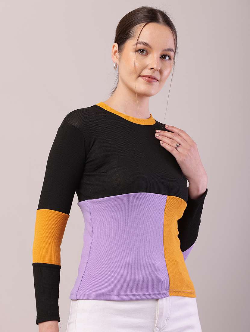 women color block long sleeve top - 21700945 -  Standard Image - 2