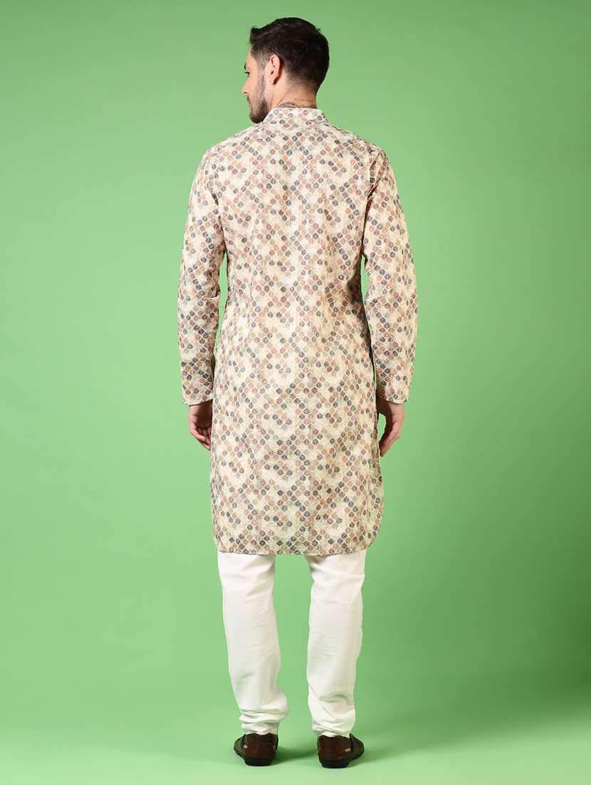 men printed mandarin neck kurta churidar ethnic wear set - 21700998 - Standard Image - 2