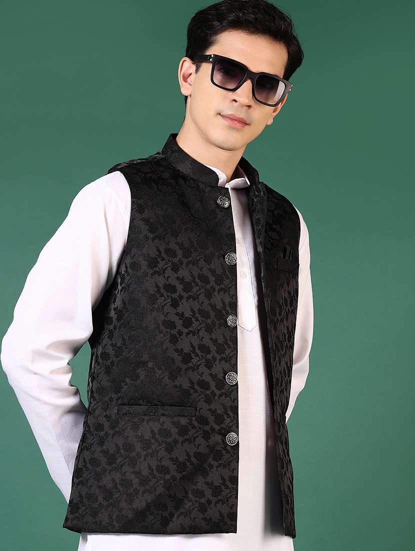 men mandarin neck regular fit nehru jacket - 21701013 -  Standard Image - 2