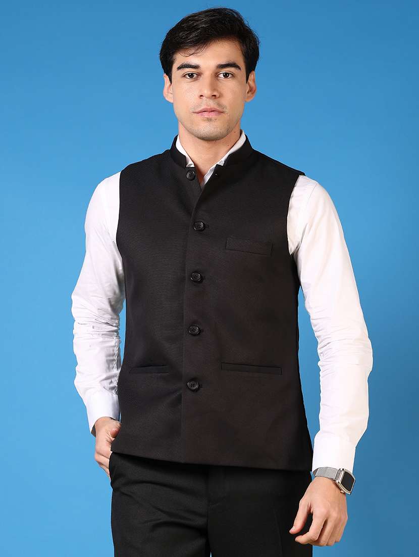men mandarin neck regular fit nehru jacket