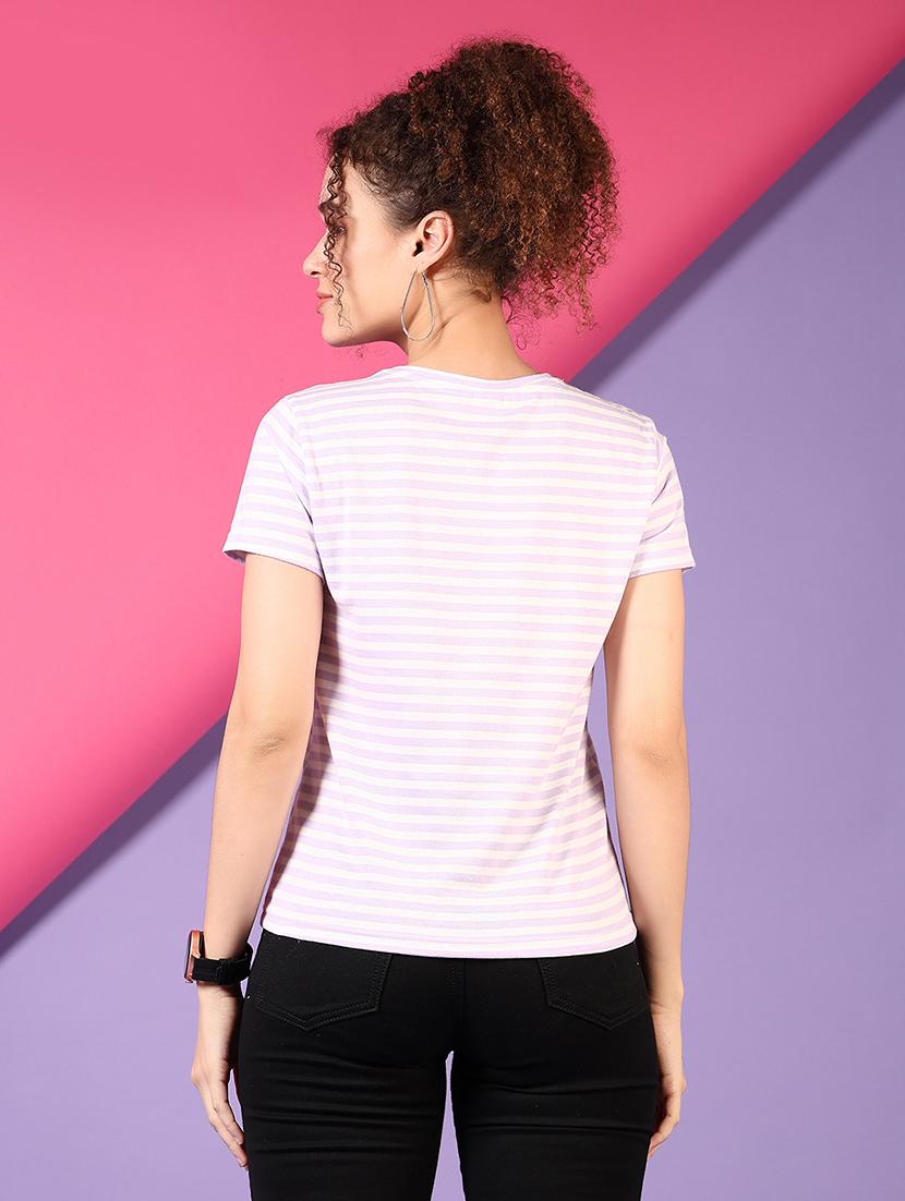 women lavender striped short sleeve t-shirt - 21701036 - Standard Image - 2