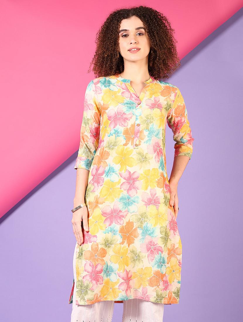 women printed three quarter sleeve straight kurta - 21701049 -  Zoom Image - 0