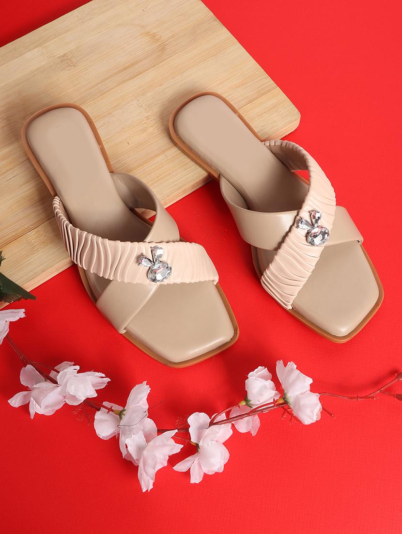 cream synthetic slip on sandals - 21701521 -  Zoom Image - 0