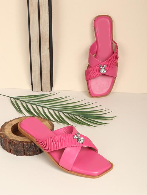 pink synthetic slip on sandals - 21701522 -  Standard Image - 0