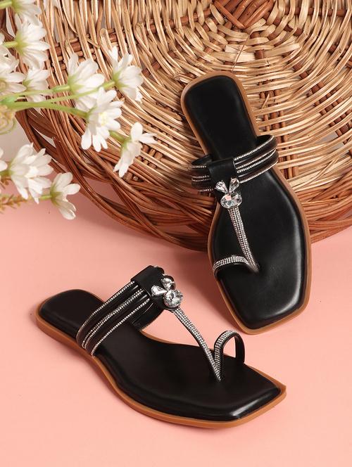 black synthetic slip on sandals - 21701524 -  Standard Image - 0