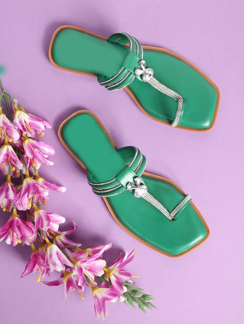 green synthetic slip on sandals - 21701526 -  Standard Image - 0