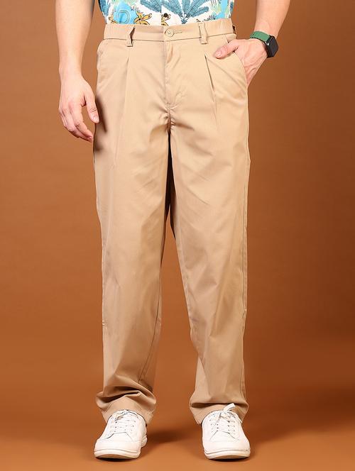 men beige solid high rise chinos casual trouser - 21701631 - Standard Image - 0