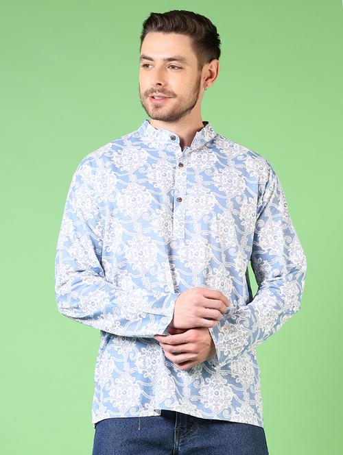 men mandarin neck printed short kurta - 21701634 - Standard Image - 0
