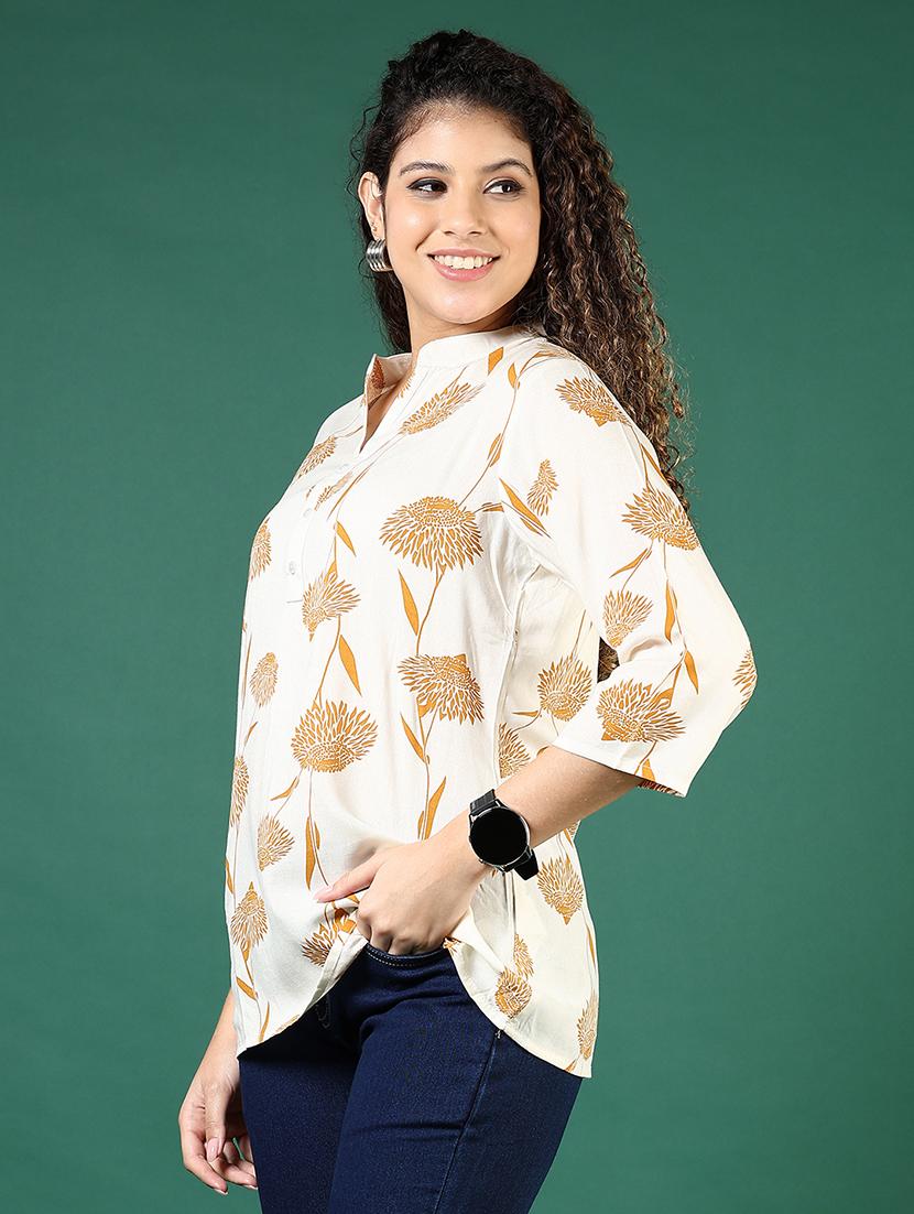 women printed mandarin neck regular top - 21701713 - Standard Image - 2