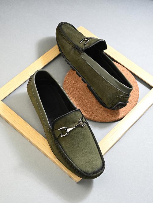 olive synthetic slip on loafers - 21701838 -  Standard Image - 0