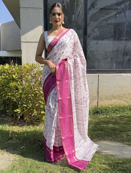 women printed bordered saree with blouse - 21703270 -  Standard Image - 0