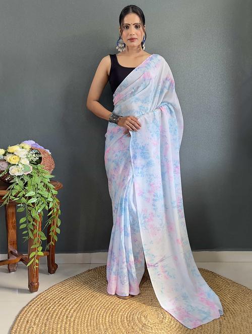 women blue printed saree with blouse - 21703273 -  Standard Image - 0