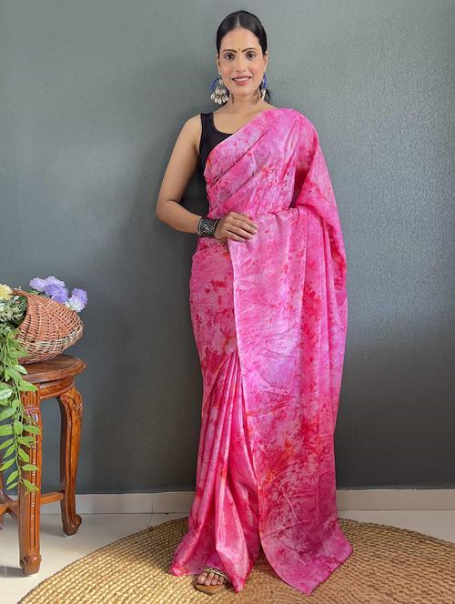 women pink tie & dye printed saree with blouse - 21703279 - Standard Image - 0