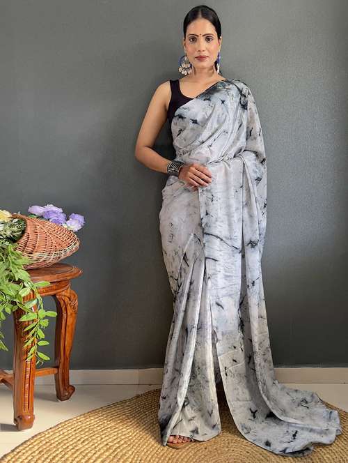 women grey tie & dye printed saree with blouse - 21703280 - Standard Image - 0