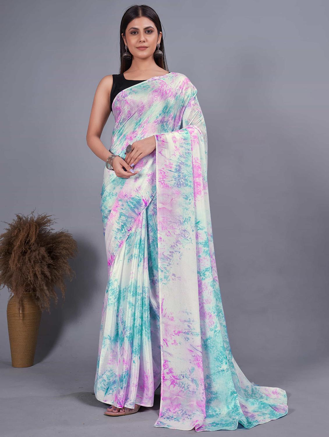 women white printed ready to wear saree with blouse - 21703284 - Zoom Image - 0