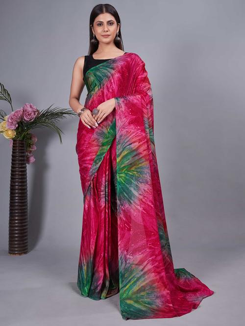 women tie & dye ready to wear saree with blouse - 21703288 -  Standard Image - 0