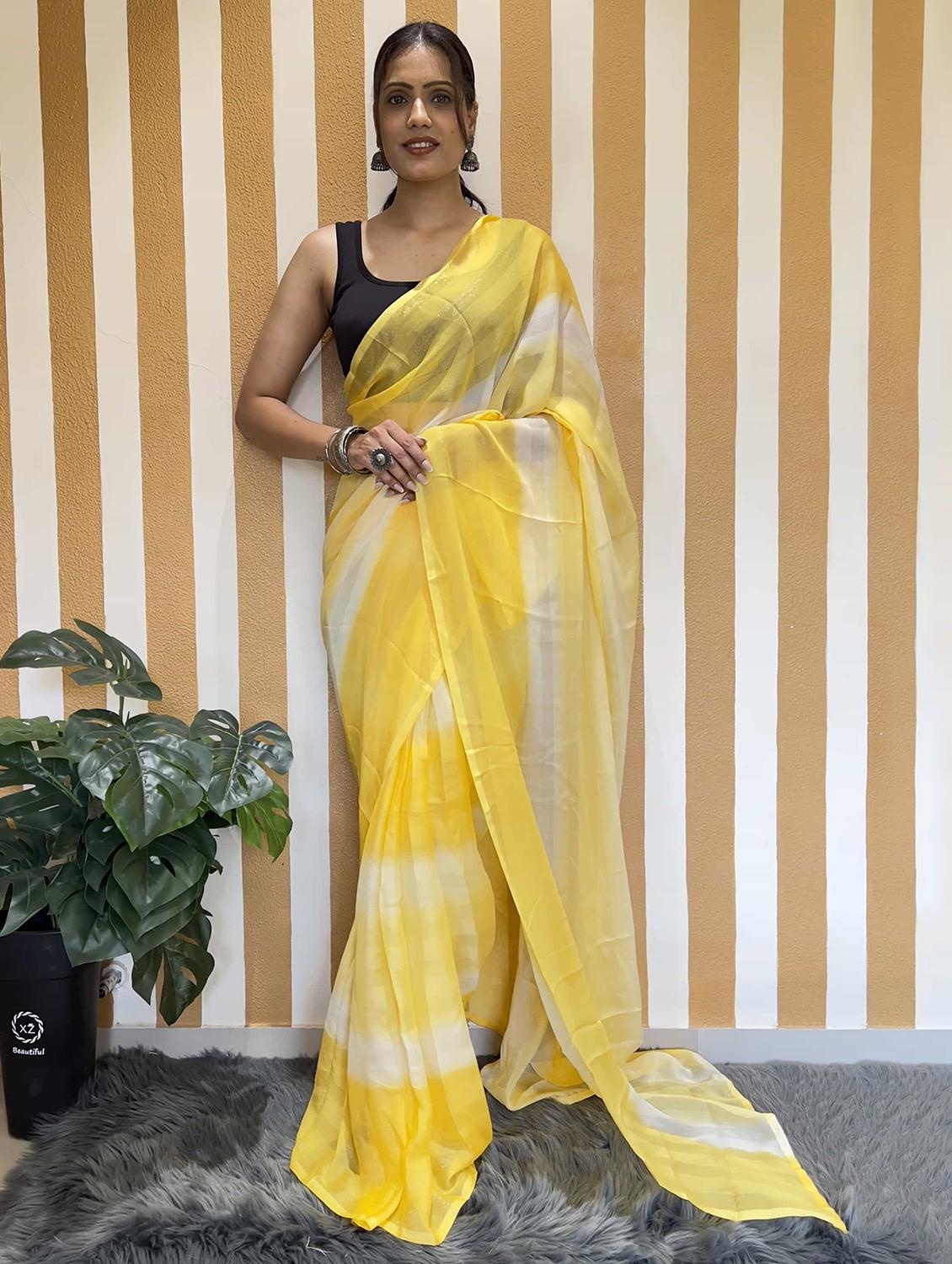 women stripes embellished saree with blouse - 21703381 - Zoom Image - 0