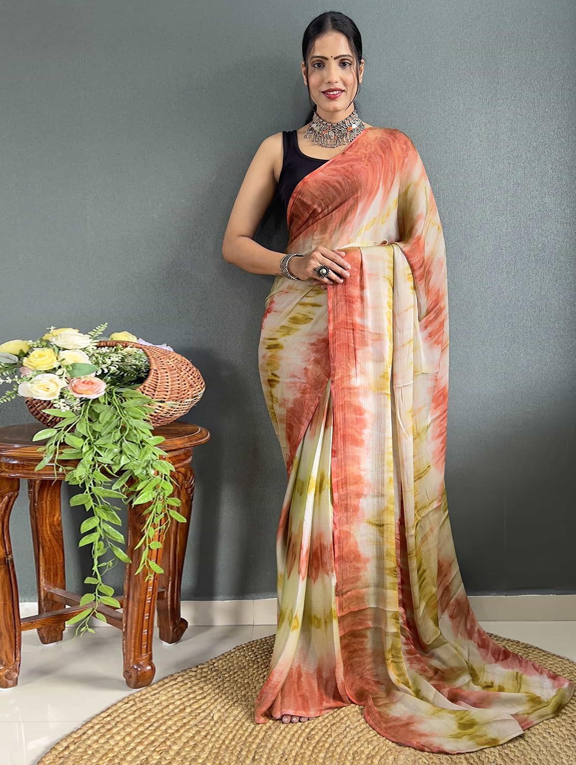 women tie & dye printed saree with blouse - 21703387 -  Zoom Image - 0