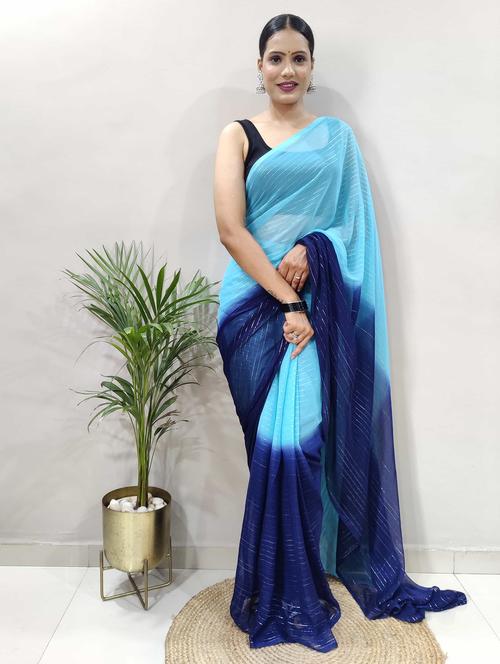 women blue ombre saree with blouse - 21703390 -  Standard Image - 0