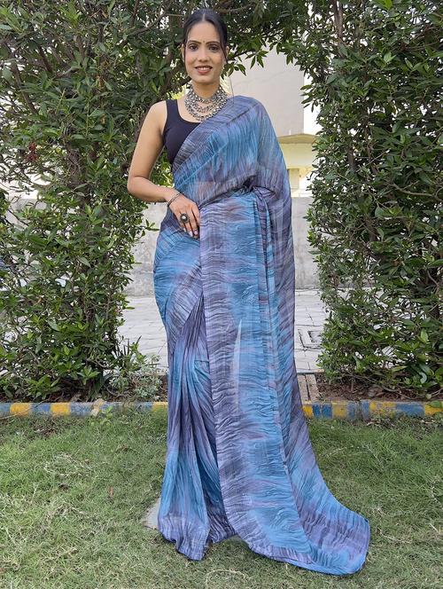 women blue printed saree with blouse - 21703392 - Standard Image - 0