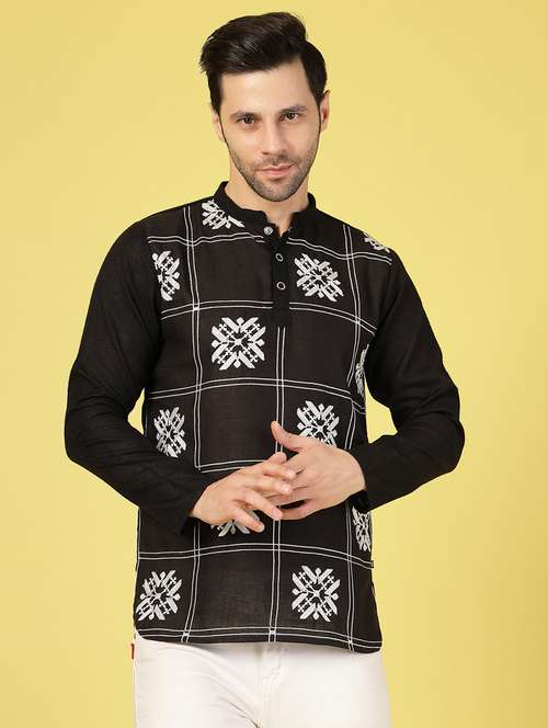 men mandarin neck embroidered short kurta - 21703426 -  Standard Image - 0