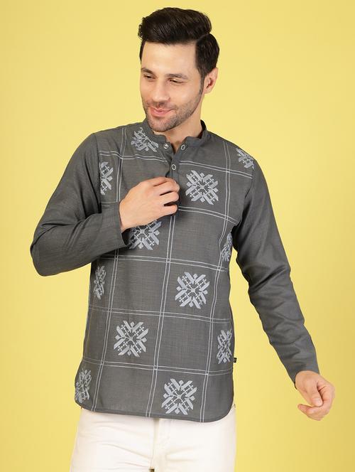 men mandarin neck embroidered short kurta - 21703427 - Standard Image - 0