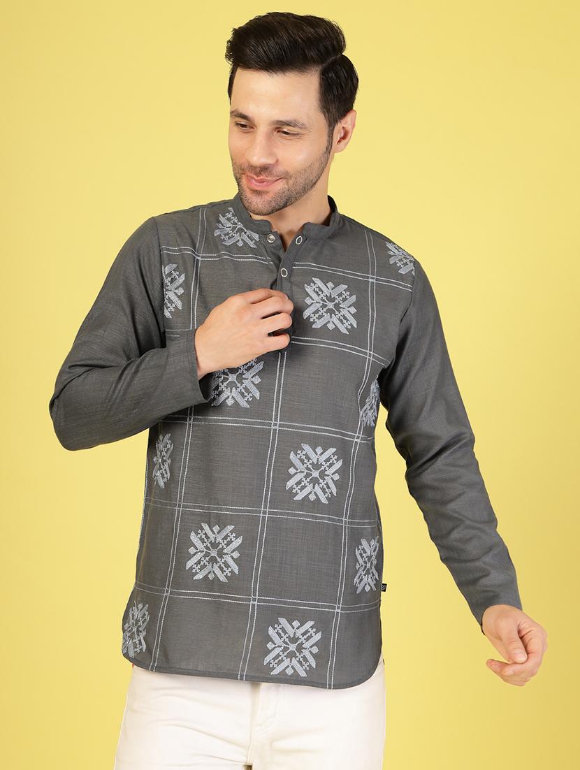 men mandarin neck embroidered short kurta - 21703427 - Zoom Image - 0