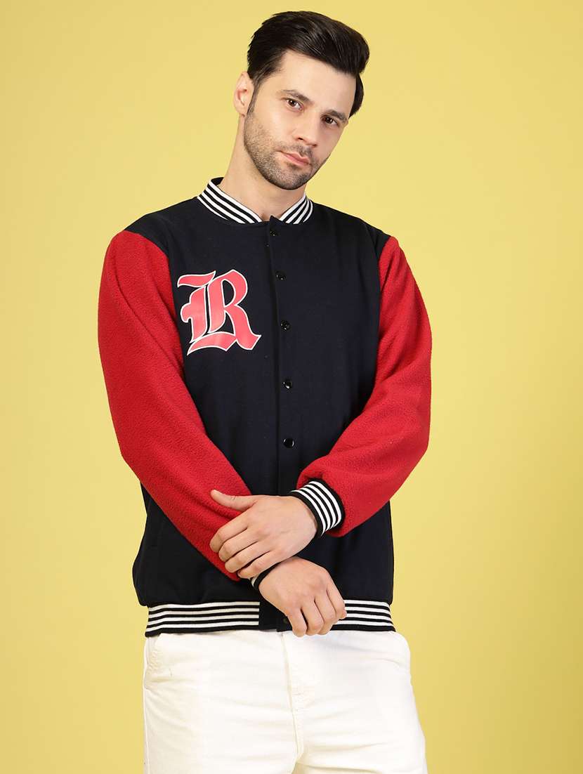 men long sleeves color block varsity jacket