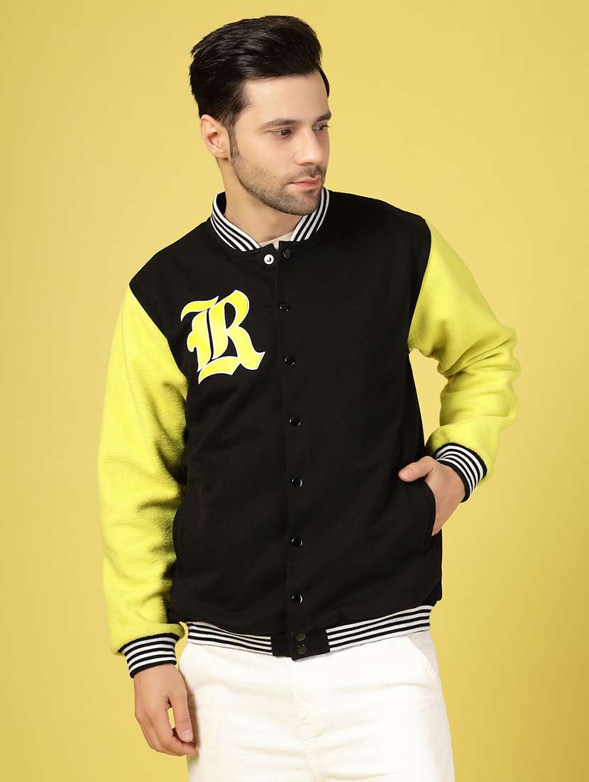men long sleeves color block varsity jacket