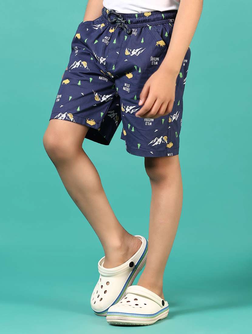 boys navy blue printed mid rise shorts - 21703560 - Standard Image - 2
