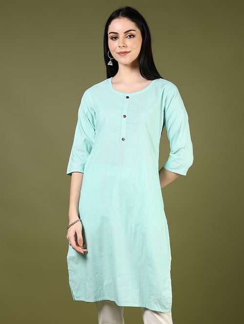 women self designed three quarter sleeve straight kurta - 21703578 - Standard Image - 0