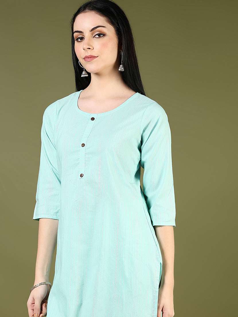 women self designed three quarter sleeve straight kurta - 21703578 - Standard Image - 2