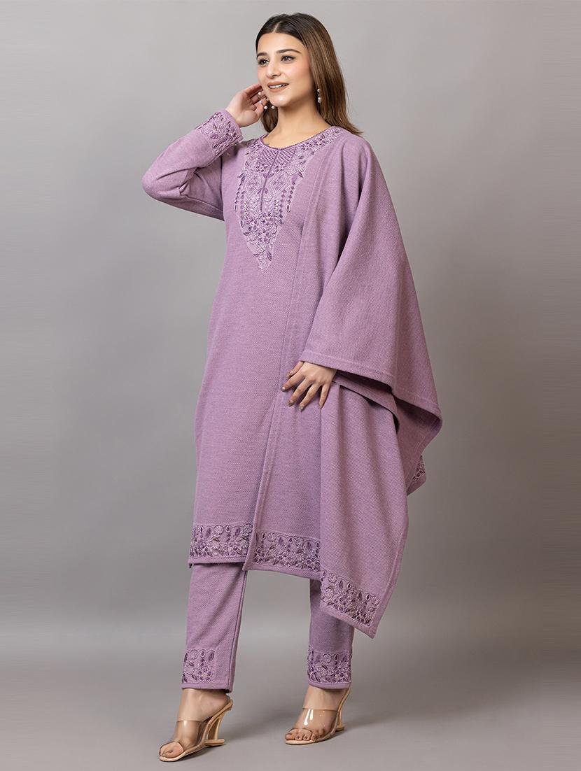 women embroidered round neck suit set - 21703803 - Standard Image - 2