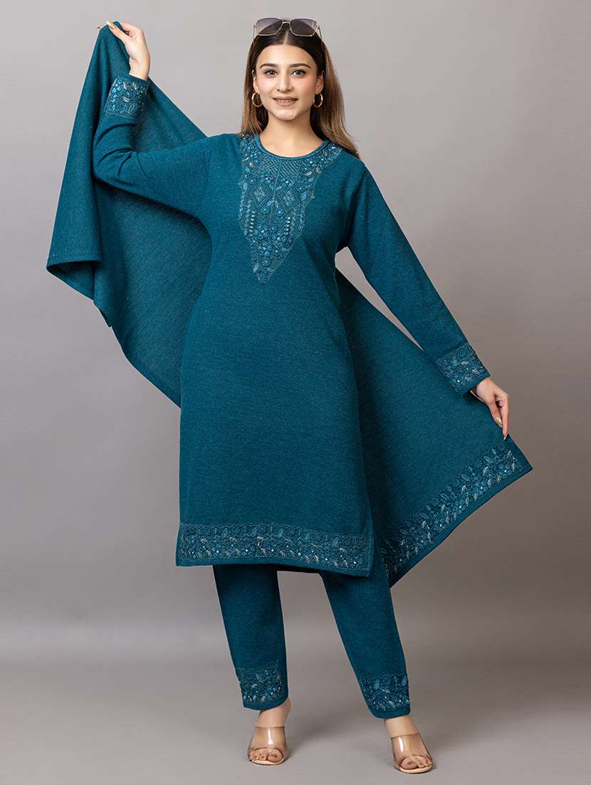 women embroidered round neck suit set - 21703804 -  Standard Image - 2