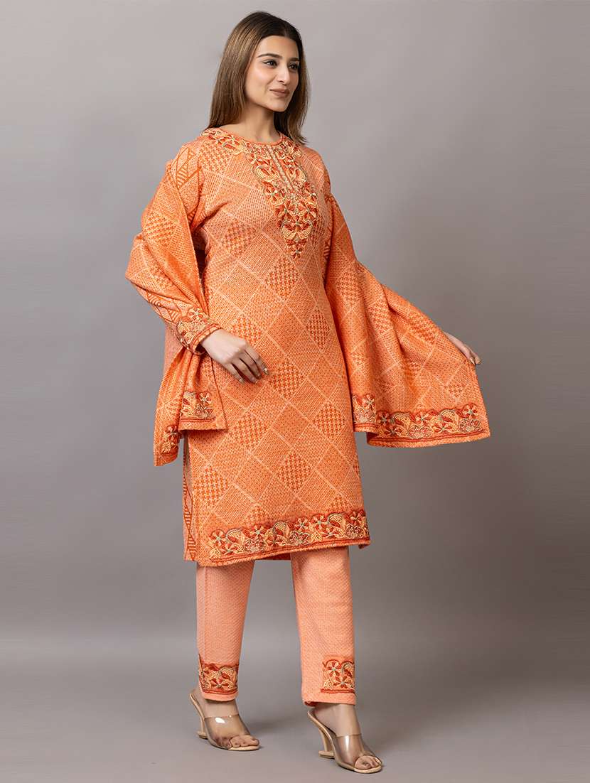 women embroidered round neck suit set - 21703810 -  Standard Image - 2