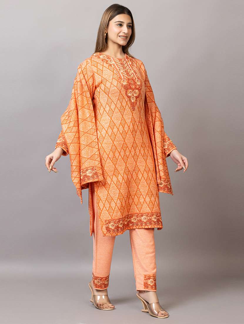 women embroidered round neck suit set - 21703811 -  Standard Image - 2