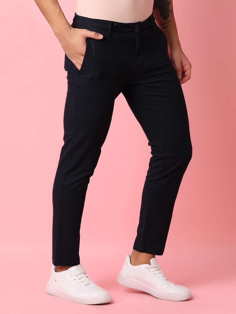 men mid rise solid flat front casual trouser - 21703831 -  Standard Image - 2