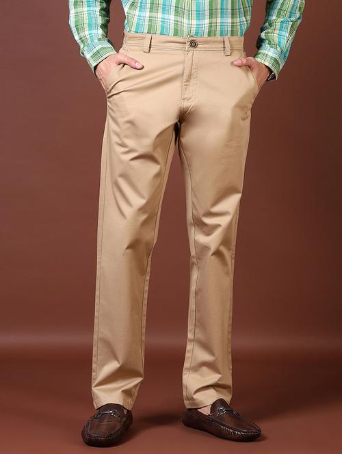 men mid rise solid flat front casual trouser - 21703843 - Standard Image - 0