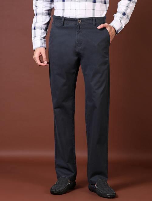 men mid rise solid flat front casual trouser - 21703846 - Standard Image - 0