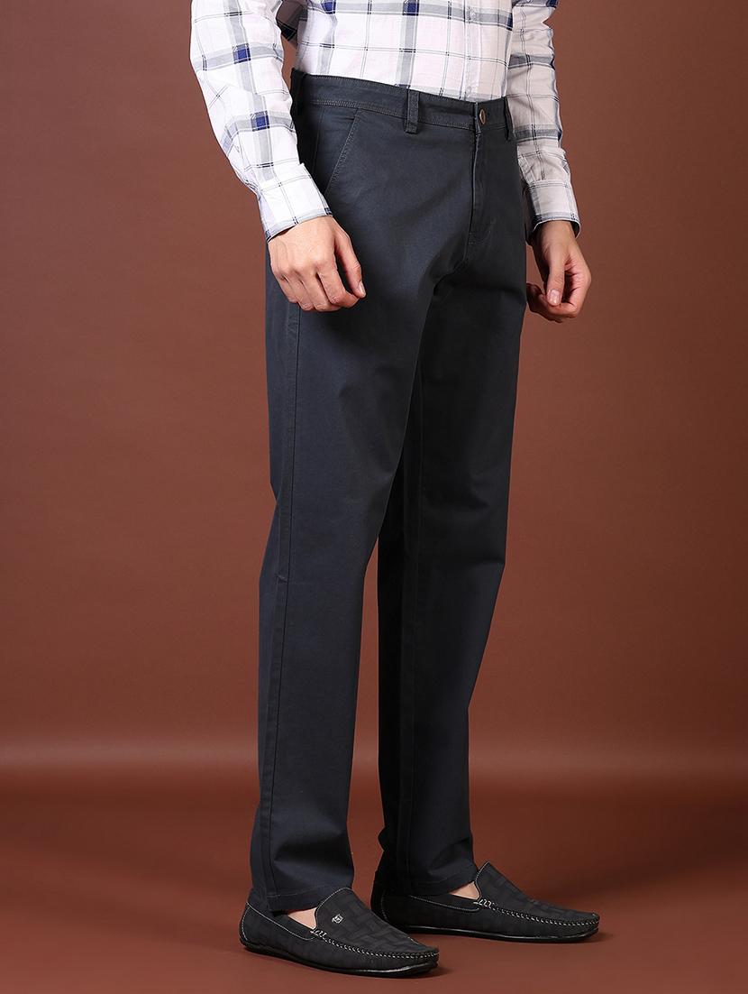 men mid rise solid flat front casual trouser - 21703846 - Standard Image - 2