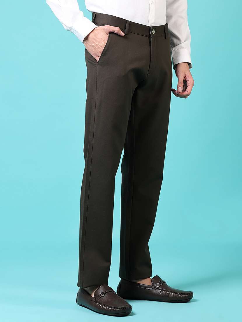 men mid rise solid flat front casual trouser - 21703854 -  Standard Image - 2