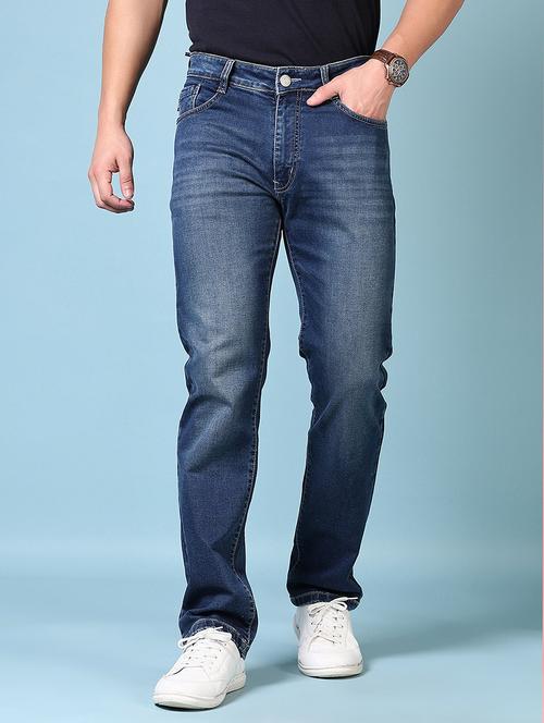 men mid rise plain straight fit jeans - 21703884 - Standard Image - 0