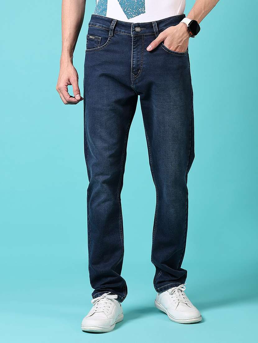 men mid rise plain jeans