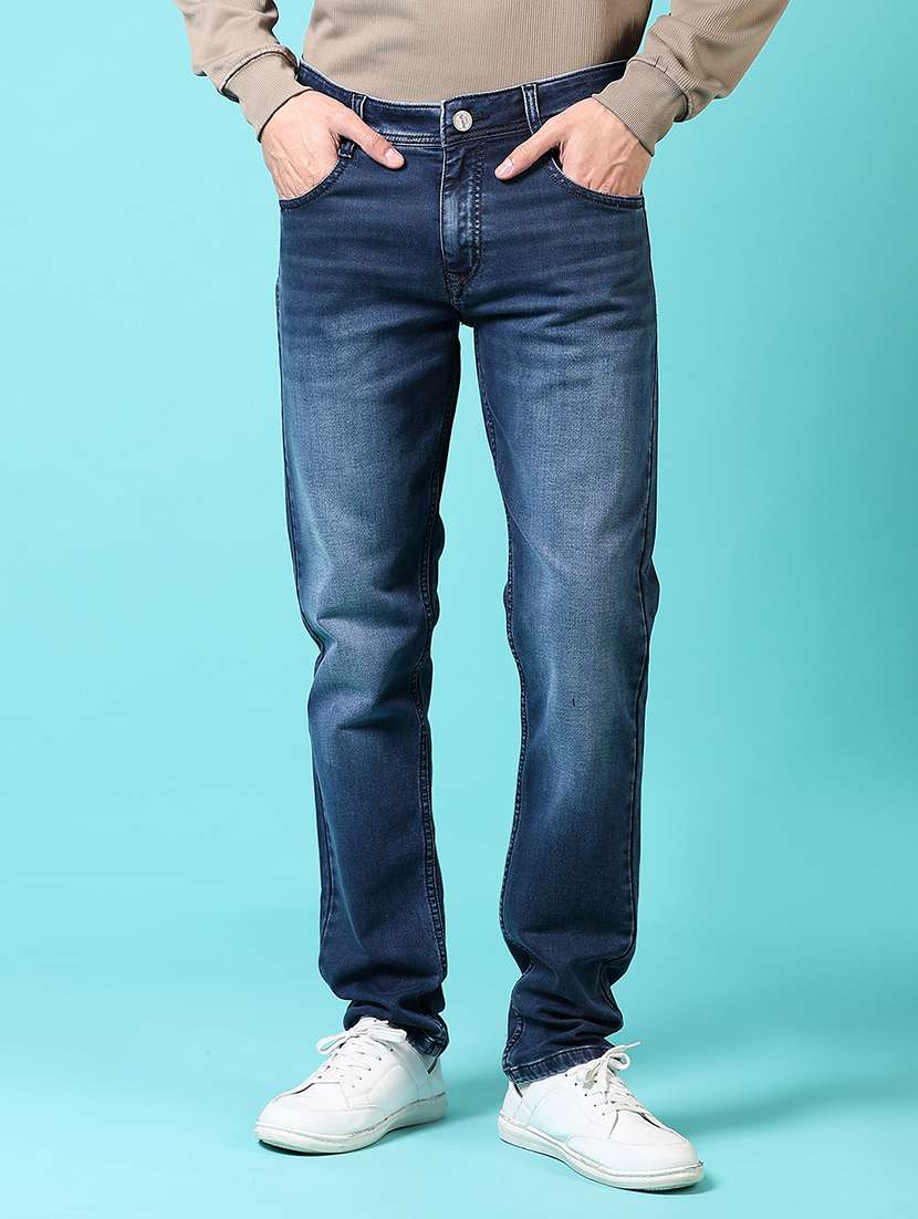 men mid rise plain jeans