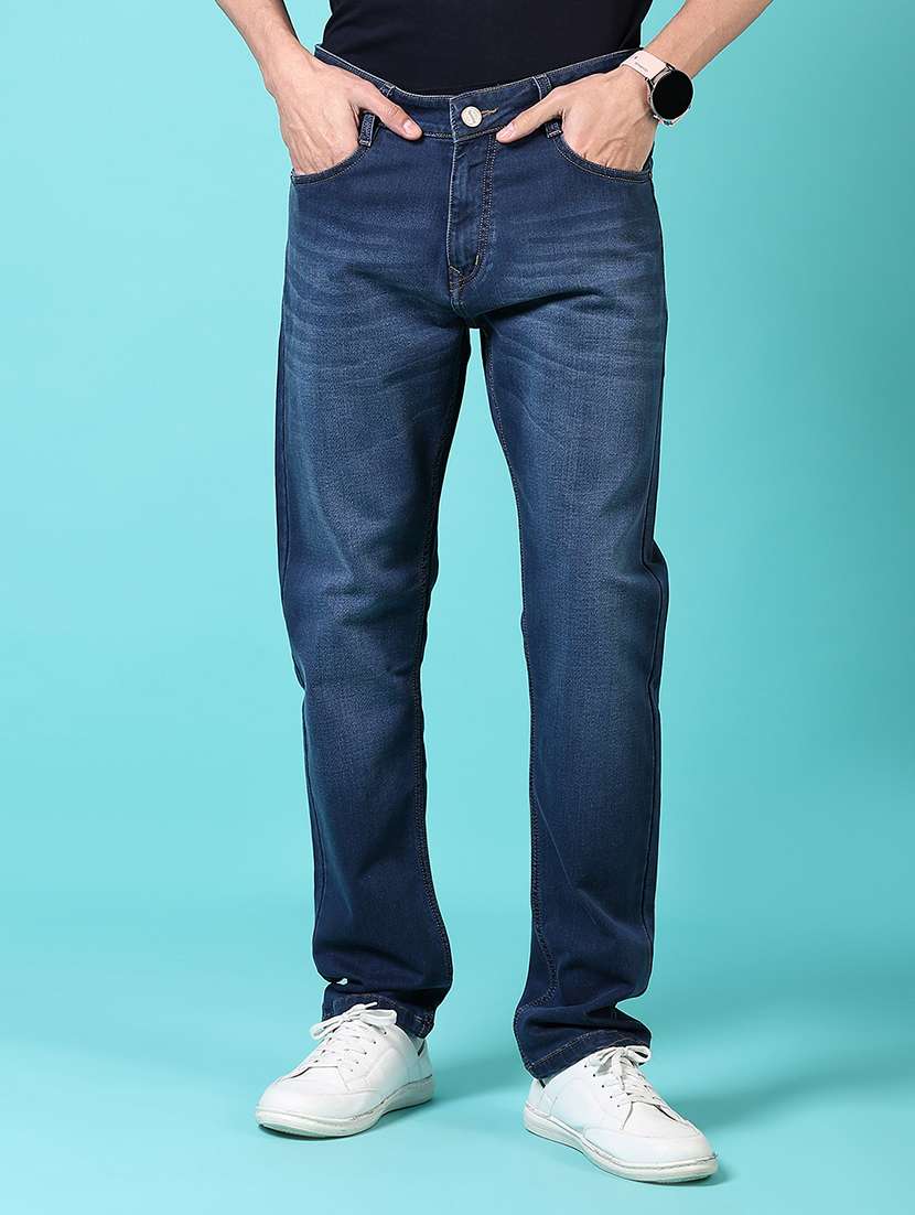 men mid rise plain jeans