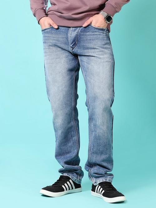 men mid rise washed straight fit jeans - 21703911 - Standard Image - 0