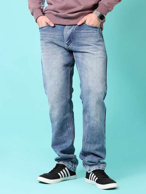 men mid rise washed straight fit jeans
